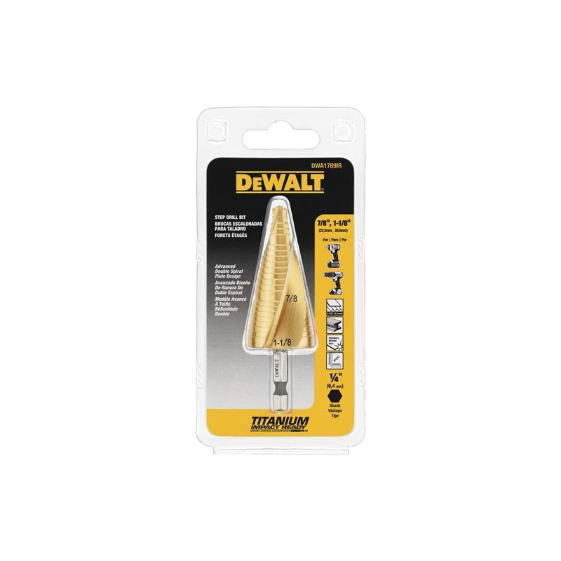 BROCA ESCALONADA, DE 7/8 PULG HASTA 1-1/8 PULG, HEX 1/4 PULG, DE TITANIO.  MARCA DEWALT