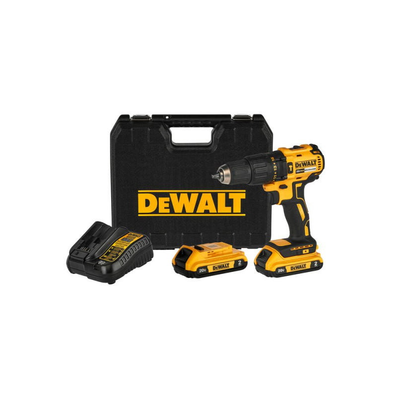 TALADRO PERCUTOR ,ATORNILLADOR, INALAMBRICO, MANDRIL DE 1/2, 20V MOTOR SIN  CARBONES 2 BATERIAS Y CARGADOR. MARCA DEWALT