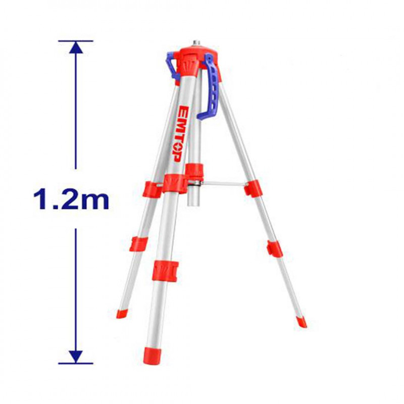 TRIPODE PARA NIVELES LASER, ROSCA 5/8 Y 1/4 PULG, ALTURA 1.2 METROS MAXIMO.  MARCA EMTOP