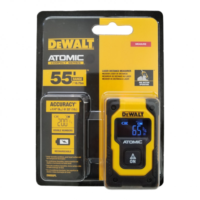 MEDIDOR METRO LASER DIGITAL DE BOLSILLO, ATOMIC, RANGO DE 16.75 METROS,  RECARGABLE. MARCA DEWALT