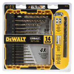 SET DE 14 BROCAS DE COBALTO, METAL Y MADERA, 3/8, 5/16, 1/4, 7/32, 3/16,  1/16, 5/64, 3/32, 7/64, 1/8. MARCA DEWALT